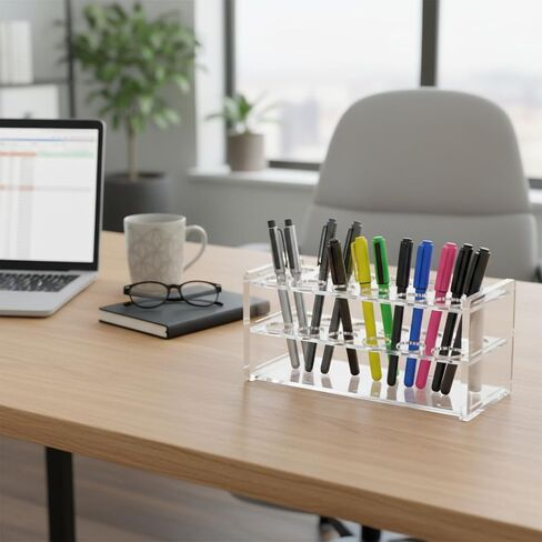 حامل أنبوب اختبار من الأكريليك الشفاف - حامل سميك 4.5 مم 18 فتحة (17 مم) لأنابيب 10 مل و15 مل، والأقلام وأقلام التحديد - منظم مختبر ومكتب شفاف (شفاف - 18 فتحة) in Kuwait