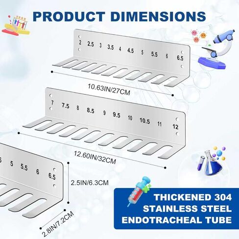2Pack Endotracheal Tube Holder 304 Stainless Steel Rack Wall Hanging Frame Endotracheal Tube Holders Intubation Hanger for Veterinary Equipment Supplies（2.0-12） in Kuwait