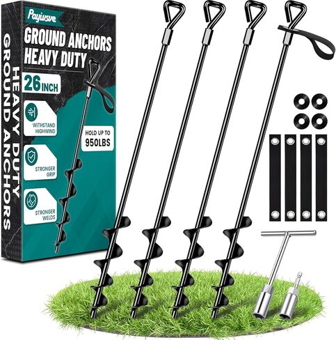 19-Inch Ground Anchors Heavy Duty, Trampoline Stakes Anchors Screw-in for High Wind, Earth Anchor with Strong Straps for Swing Sets, Trampolines, Mobile Home, Sheds, Carports(4x19in) in Saudi Arabia