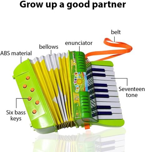 HXBER Mini 17-Key 6-bass Accordion ABS Material with Buckle Musical Instrument for Beginners Lightweight Button Accordion Hand-Eye Coordination Stage Performance in Saudi Arabia