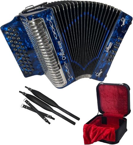 زي Alacran NAL3412 DLX Accordion: 34 زرًا، 12 أكورديون جهير مع علبة وأشرطة (Mi/EAD، أزرق داكن لؤلؤي) in Kuwait