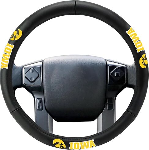 FANMATS 40528 University of Iowa Genuine Leather Steering Wheel Cover | Black 15"x15" in Saudi Arabia