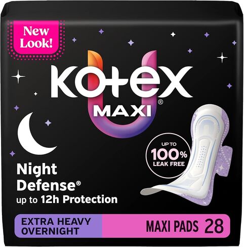 Kotex Overnight Maxi Pads with Wings, Extra Heavy Absorbency, 28 Count (Packaging May Vary) in Kuwait