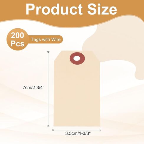 PATIKIL Blank Shipping Tags, 200Pcs 2-3/4" x 1-3/8" Shipping Tags with Wire Manila Hang Label Tag with Reinforced Eyelet for Inventory Gift Label, Light Yellow in Saudi Arabia