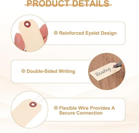 PATIKIL Blank Shipping Tags, 200Pcs 2-3/4" x 1-3/8" Shipping Tags with Wire Manila Hang Label Tag with Reinforced Eyelet for Inventory Gift Label, Light Yellow in Saudi Arabia