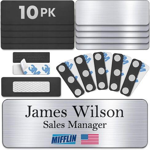 Mifflin - Magnetic Name Tags - 1" x 3", Silver, 50 Pack - Blank Engravable and Customizable Nametags - ABS Front, Iron Back, and Strong Magnet Plate - Stick ID Badge or Write/Engrave Names in Saudi Arabia