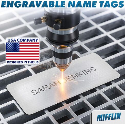 Mifflin - علامات أسماء مغناطيسية - 1 بوصة × 3 بوصة، فضي، 50 عبوة - علامات أسماء فارغة قابلة للنقش وقابلة للتخصيص - واجهة ABS، ظهر حديدي، ولوحة مغناطيسية قوية - شارة تعريف لاصقة أو أسماء كتابة/نقش in Kuwait