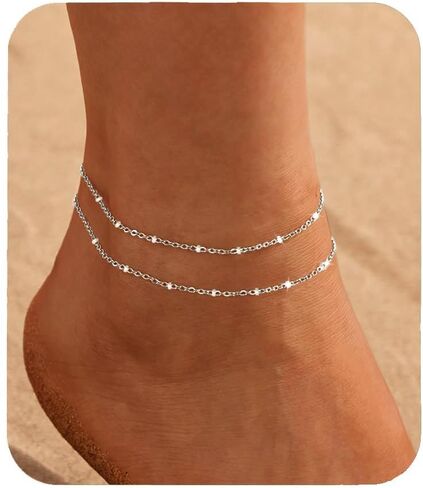 Nanafast Ankle Bracelets for Women, 14k Gold Plated Ankle Bracelet for Women, Waterproof Dainty Anklets, Adjustable Beach Jewelry in Kuwait