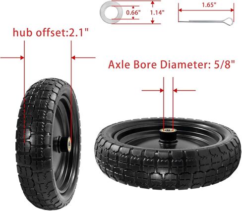 Parts Camp For Gorilla Cart Wheels 13-Inch replacement gorilla cart tires 4.00-6 Flat-free Solid Tire and Wheel For Hand Trucks/Garden Carts/Wheelbarrow/Dolly-5/8"Axle Borehole 2.1"Hub offset (2 Pack) in Kuwait