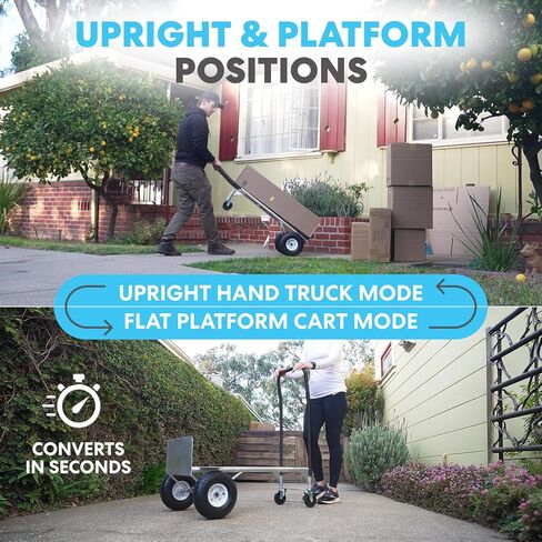 Simpli-Magic 2-in-1 Convertible Hand Truck Dolly, 800 lb Capacity, Heavy Duty with Upgraded Rubber Wheels, Folding Platform Cart in Kuwait