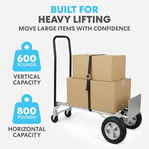 Simpli-Magic 2-in-1 Convertible Hand Truck Dolly, 800 lb Capacity, Heavy Duty with Upgraded Rubber Wheels, Folding Platform Cart in Kuwait