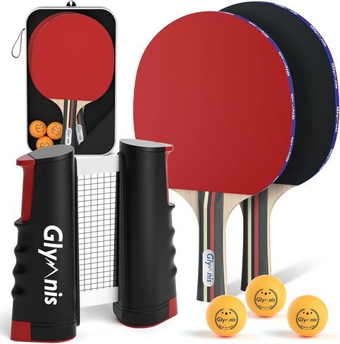 Glymnis Ping Pong Paddles Set, Ping Pong Balls with Retractable Net,Table Tennis Rackets with Carry Bag, Indoor/Outdoor Table Tennis Game Accessories in Kuwait