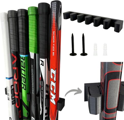 Hockey Stick Wall Mount Holder | Capable of Holding Up to 6 Ice Hockey Sticks | Only Compatible with Senior/Adult Sticks | All Required Hardware Included in Saudi Arabia