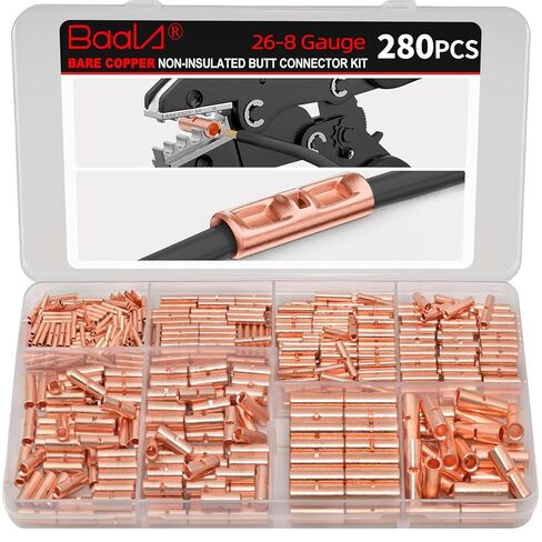 BAALA 520 PCS Non Insulated Butt Connectors Kit,26-8 Gauge Butt Splice Connector Uninsulated Wire Splice Connectors, Tinned Copper Marine Grade Seamless Barrel Crimping Butt Terminals in Saudi Arabia