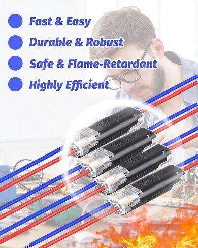 40PCS Pluggable Low Voltage Wire Connectors,Double Wire Plug in Connector with Locking Buckle,Led Light Strip Connectors 2 Pin,Fits 24-20 AWG Stranded,No Wire Stripping Cutting. in Kuwait