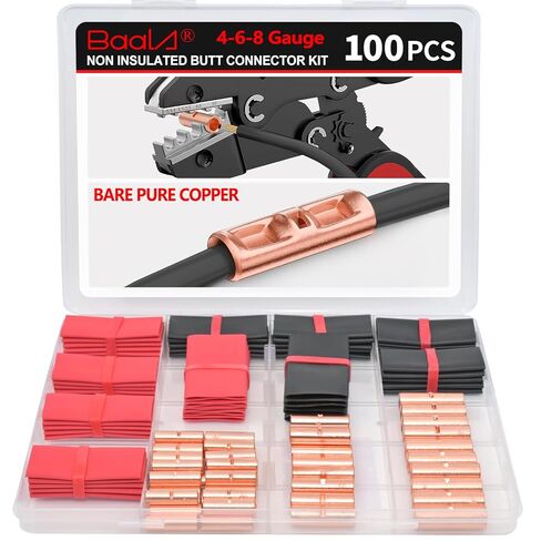 BAALA 520 PCS Non Insulated Butt Connectors Kit,26-8 Gauge Butt Splice Connector Uninsulated Wire Splice Connectors, Tinned Copper Marine Grade Seamless Barrel Crimping Butt Terminals in Saudi Arabia