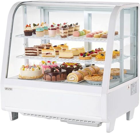 VEVOR Refrigerated Display Case, 3.5 Cu.Ft./100L Countertop Pastry Display Case, 2-Tier Commercial Cake Refrigerator with LED Lighting, TURBO Cooling, Frost-Free Air-Cooling, for Bakery, Dessert Shop in Saudi Arabia
