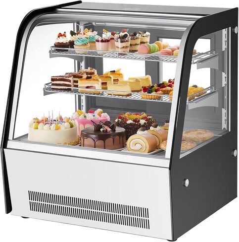 VEVOR Refrigerated Display Case, 3.5 Cu.Ft./100L Countertop Pastry Display Case, 2-Tier Commercial Cake Refrigerator with LED Lighting, TURBO Cooling, Frost-Free Air-Cooling, for Bakery, Dessert Shop in Saudi Arabia