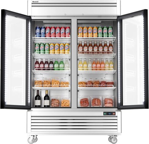 Coolski Commercial Refrigerator with Glass Door, 47.5 Cu.ft. Display Beverage Cooler, Upright Stainless Steel Fridge with Built-in LED Strip Light for Convenience Stores, Restaurants, Bars in Kuwait