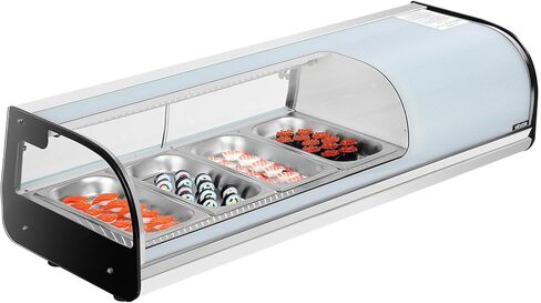 VEVOR Sushi Display Case Refrigerator, 2.2 Cu.ft Commercial Sushi Case, 6-Pan Countertop Showcase with Curved Glass, LED Lighting, and Digital Temperature Control, for Sushi-Bar, Restaurant, Store in Saudi Arabia