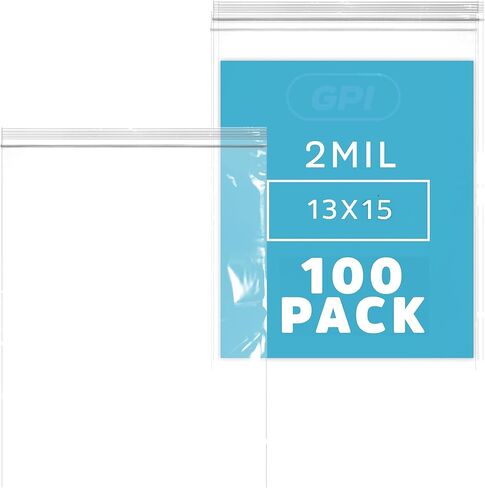 GPI - 2 Gallon Zip Bags, 13" x 15" Large Reclosable Lock Zip Bags, Clear Plastic Zipper Storage Bags with Zip Top Lock for Freezer, Clothing, Food, Documents & Supplies - 100 Count in Saudi Arabia