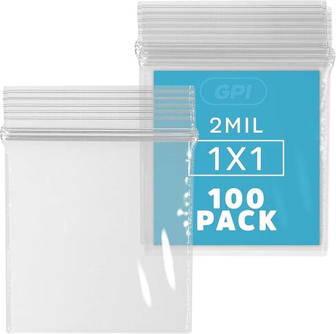 GPI - 1" x 1" Tiny Zip Bags, Clear Plastic Reclosable Jewelry Bags, 2.5 Mil Thick, with Resealable Zip Top Lock for Jewelry, Pills, Meds, Powders, Beads, Seeds, etc. - 100 Pack in Saudi Arabia