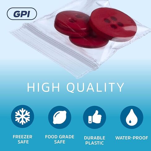 GPI - 1" x 1" Tiny Zip Bags, Clear Plastic Reclosable Jewelry Bags, 2.5 Mil Thick, with Resealable Zip Top Lock for Jewelry, Pills, Meds, Powders, Beads, Seeds, etc. - 100 Pack in Saudi Arabia