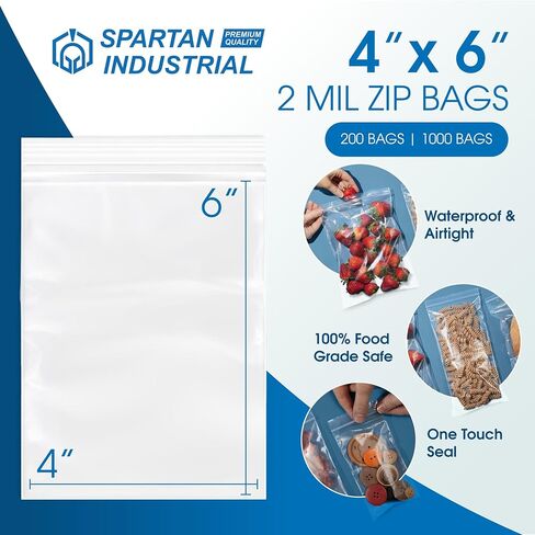 Spartan Industrial - 4" X 6" (1000 Count) 2 Mil Clear Reclosable Zip Plastic Poly Bags with Resealable Lock Seal Zipper in Kuwait