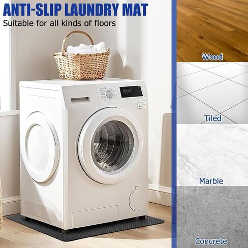 Doubled-Sided Non Slip Under Washing Machine Mat, 27" x 27" Compact Anti Vibration Mat for Washing Machine, Heavy Duty Washer and Dryer Mats for Floor Protection Under Refrigerator Mats in Kuwait