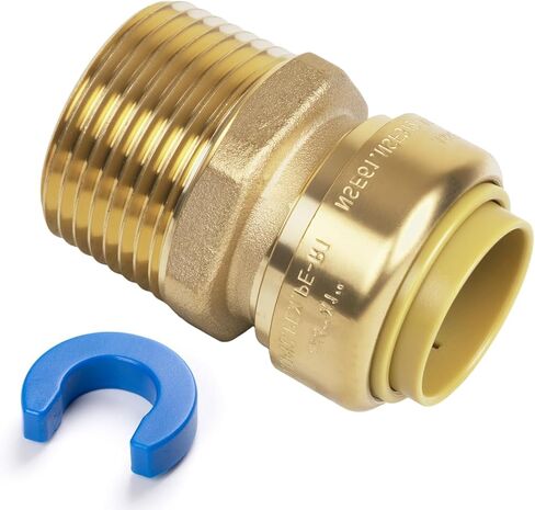 3/4" PTC to 1" NPT Male Reducing Adapter Push-Fit, Push to Connect Brass Plumbing Fitting for Copper, CPVC, PEX Pipes, With Upgraded Stiffener, Disconnect Clip Included, NSF & UPC Certified in Kuwait