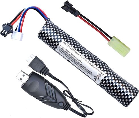 Airsoft Gel Blaster Battery 11.1V Gel Blaster Battery 2000mah with Charger and SM-2P Plug to Mini Tamiya Connector Conversion Cable for Water Bead Splatter Ball (1 Pack) in Kuwait