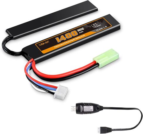 3S Airsoft Battery 11.1V 1400mAh Lipo Battery with Mini Tamiya Plug Rechargeable 30C High Discharge Rate Lipo Battery with Charger Fit for Airsoft Model Guns in Kuwait