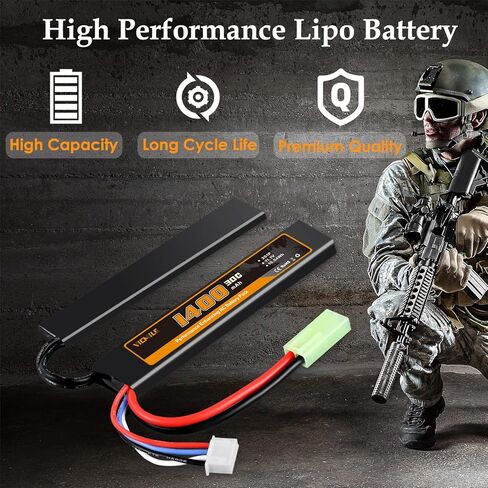 3S Airsoft Battery 11.1V 1400mAh Lipo Battery with Mini Tamiya Plug Rechargeable 30C High Discharge Rate Lipo Battery with Charger Fit for Airsoft Model Guns in Kuwait