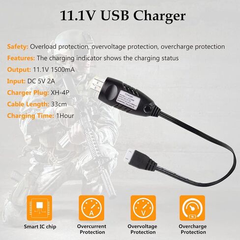 3S Airsoft Battery 11.1V 1400mAh Lipo Battery with Mini Tamiya Plug Rechargeable 30C High Discharge Rate Lipo Battery with Charger Fit for Airsoft Model Guns in Kuwait