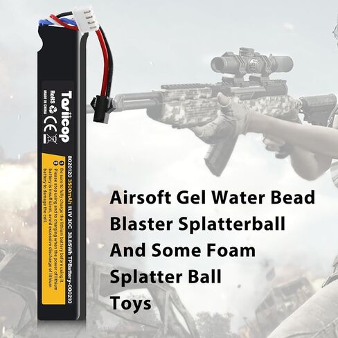Airsoft Gel Blaster Battery - 11.1V 3500mAh Airsoft Lipo Batteries for Water Bead Splat Ball Splatter with Mini Tamiya Connector to SM-2P Plug Rechargeable Charging Cable in Kuwait