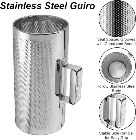 Foraineam Stainless Steel Guiro with Scraper, 12" x 6" Metal Guiro Shaker Music Instrument, Band Accompaniment Musical Training Tool Professional Latin Hand Percussion Instrument in Saudi Arabia