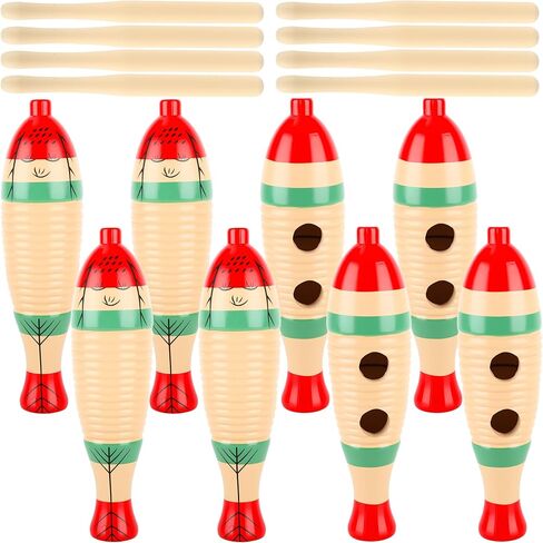 8 Sets Wood Guiro Instrument Fish Shaped with Scraper Colorful Latin Musical Percussion with Rhythm Sticks Music Early Learning in Saudi Arabia