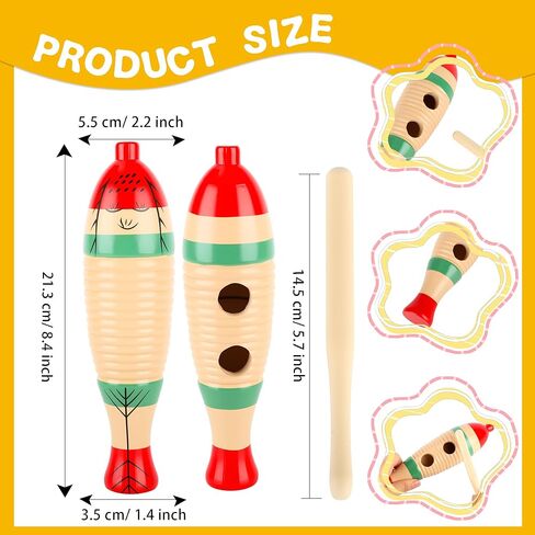 8 Sets Wood Guiro Instrument Fish Shaped with Scraper Colorful Latin Musical Percussion with Rhythm Sticks Music Early Learning in Saudi Arabia