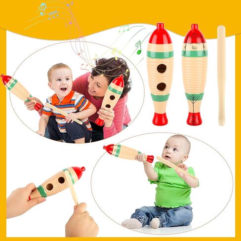 8 Sets Wood Guiro Instrument Fish Shaped with Scraper Colorful Latin Musical Percussion with Rhythm Sticks Music Early Learning in Saudi Arabia
