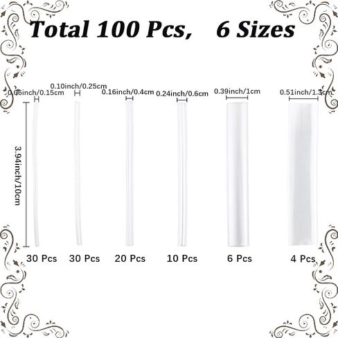 100Pcs 6 Size Heat Shrink Tubing Kit Clear PE Heat Shrinkable Tubing Cable Wrap Kit Waterproof Durable Fusion Splice Protection Sleeve for Electric Insulation and Repairs in Kuwait