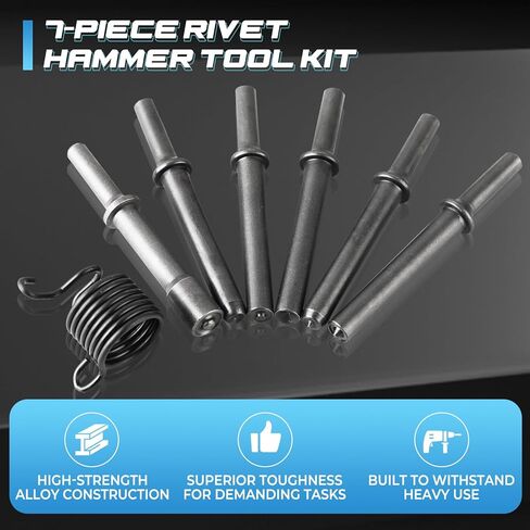 NATGAI 7 Pcs Air Hammer Rivet Bit Set, Heavy Duty 0.401" Shank Smoothing Pneumatic Air Hammer Chisel Tools Kit with Spring, Extended Length Air Rivet Hammer Bits for Solid, Hollow, Half-Hollow Rivets in Saudi Arabia