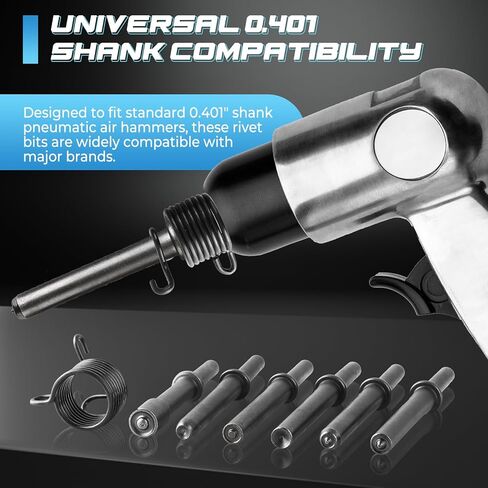 NATGAI 7 Pcs Air Hammer Rivet Bit Set, Heavy Duty 0.401" Shank Smoothing Pneumatic Air Hammer Chisel Tools Kit with Spring, Extended Length Air Rivet Hammer Bits for Solid, Hollow, Half-Hollow Rivets in Saudi Arabia