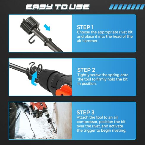 NATGAI 7 Pcs Air Hammer Rivet Bit Set, Heavy Duty 0.401" Shank Smoothing Pneumatic Air Hammer Chisel Tools Kit with Spring, Extended Length Air Rivet Hammer Bits for Solid, Hollow, Half-Hollow Rivets in Saudi Arabia