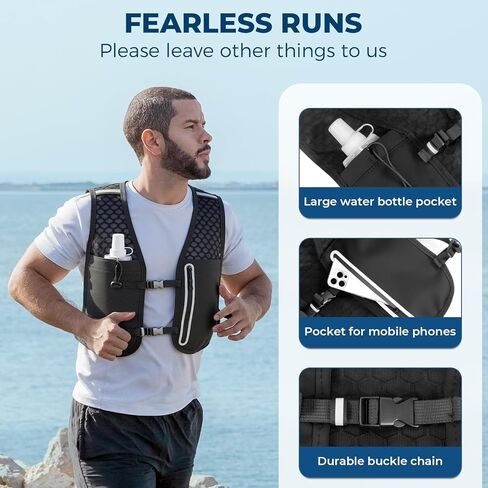 سترة الترطيب للجري، سترة جري بأشرطة صدر قابلة للتعديل للنساء والرجال مع قارورة ناعمة 500 مل، سترة للعدائين خفيفة الوزن للنساء للمشي لمسافات طويلة والجري وركوب الدراجات وسباق الماراثون in Kuwait
