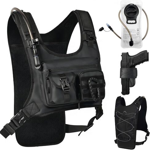 Hydration Running Vest Backpack with 2L Water Bladder - Lightweight & Reflective Chest Pack, Includes Tactical Gun Holster & Free Carabiner for Hiking, Running, Cycling, Marathon (Men & Women) in Saudi Arabia