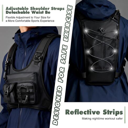 Hydration Running Vest Backpack with 2L Water Bladder - Lightweight & Reflective Chest Pack, Includes Tactical Gun Holster & Free Carabiner for Hiking, Running, Cycling, Marathon (Men & Women) in Saudi Arabia