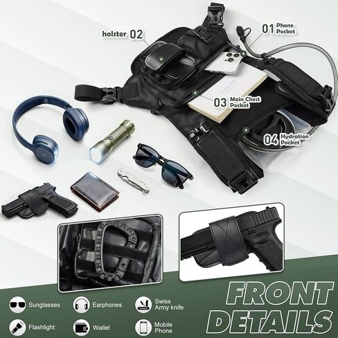 Hydration Running Vest Backpack with 2L Water Bladder - Lightweight & Reflective Chest Pack, Includes Tactical Gun Holster & Free Carabiner for Hiking, Running, Cycling, Marathon (Men & Women) in Saudi Arabia