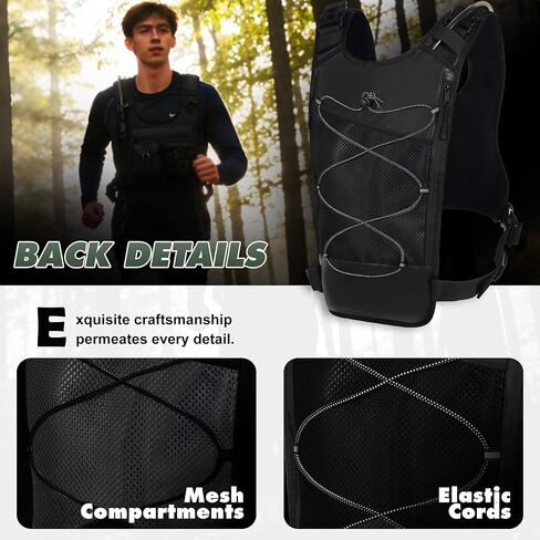 Hydration Running Vest Backpack with 2L Water Bladder - Lightweight & Reflective Chest Pack, Includes Tactical Gun Holster & Free Carabiner for Hiking, Running, Cycling, Marathon (Men & Women) in Saudi Arabia