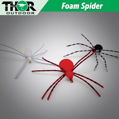 Thor Outdoor Foam Spider Fly Fishing Set – Black w/Green Legs, 6 Pc, Hook Size #14 - Topwater Dry Flies for Bass, Panfish, and Trout in Kuwait