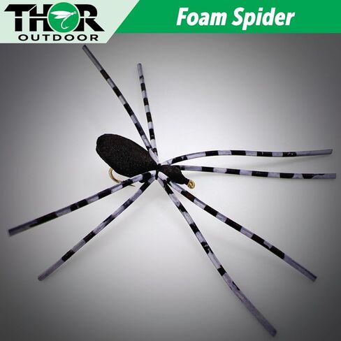 Thor Outdoor Foam Spider Fly Fishing Set – Black w/Green Legs, 6 Pc, Hook Size #14 - Topwater Dry Flies for Bass, Panfish, and Trout in Kuwait
